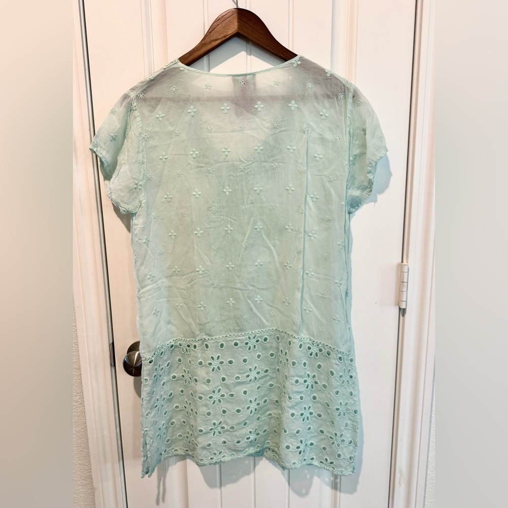 Johnny Was Kelso Eyelet Tunic Womens Sz S Short Sleeve Long Top in Arctic Mist - Picture 6 of 12